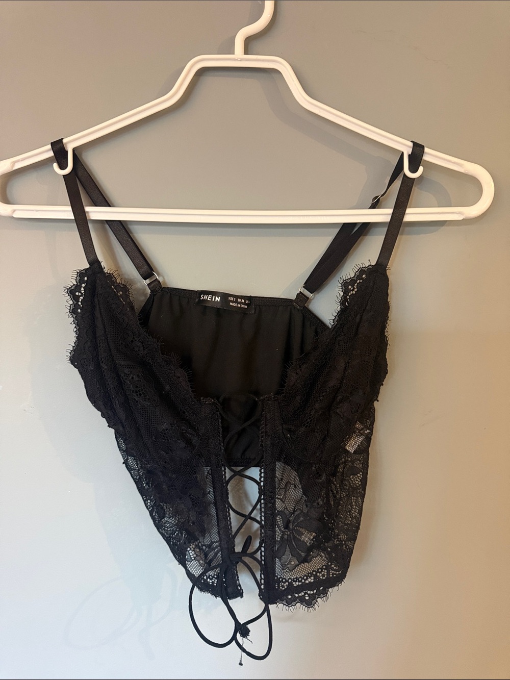SHEIN Black Lace Corset Cami with Lace-Up Front